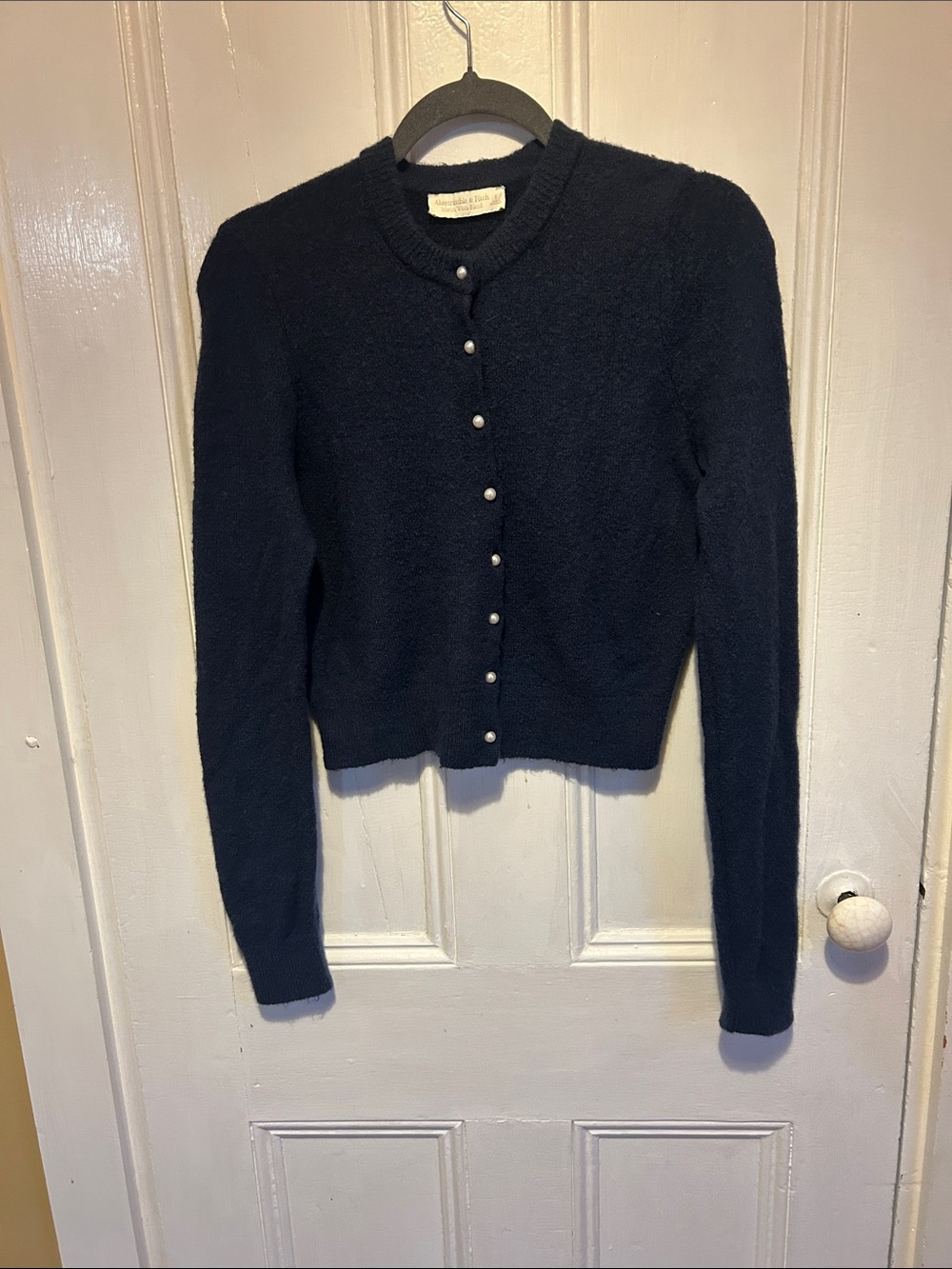 Abercrombie & Fitch Navy Pearl-Button Cropped Cardigan